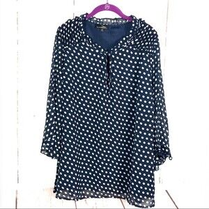 Suzanne Betro Navy Polka Dot Notch Neck Tunic